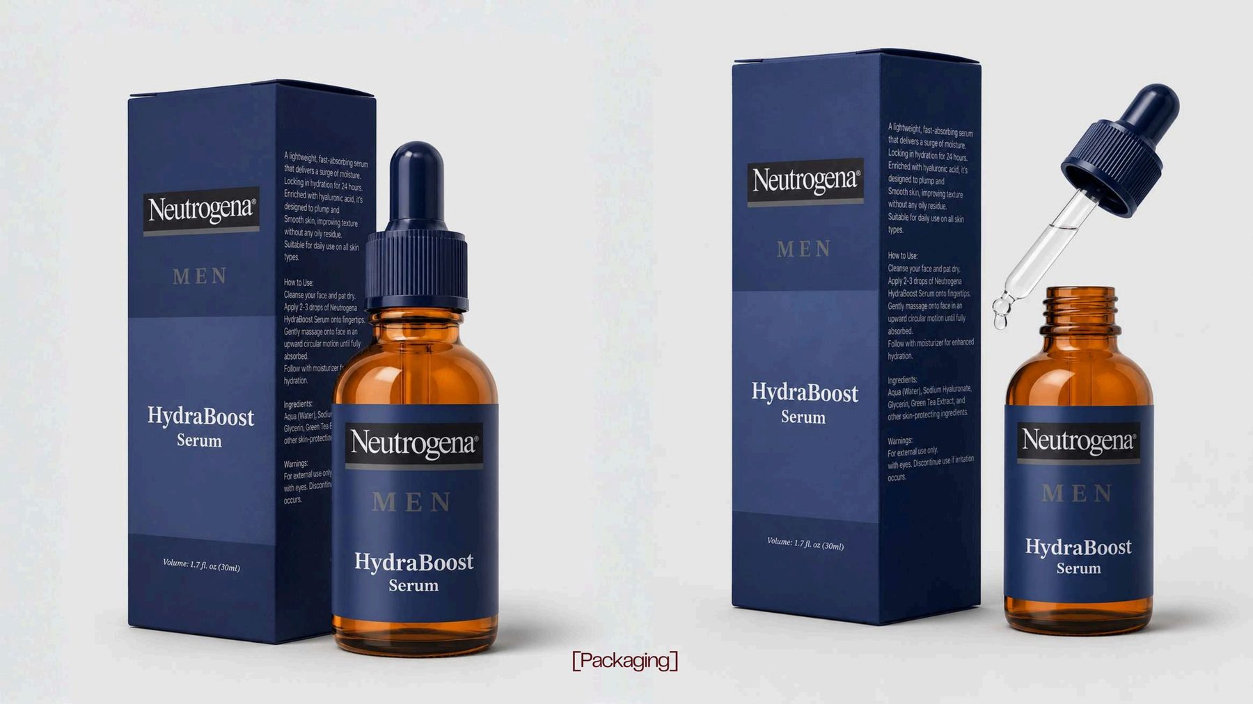 Neutrogena Men HydraBoost serum packaging design