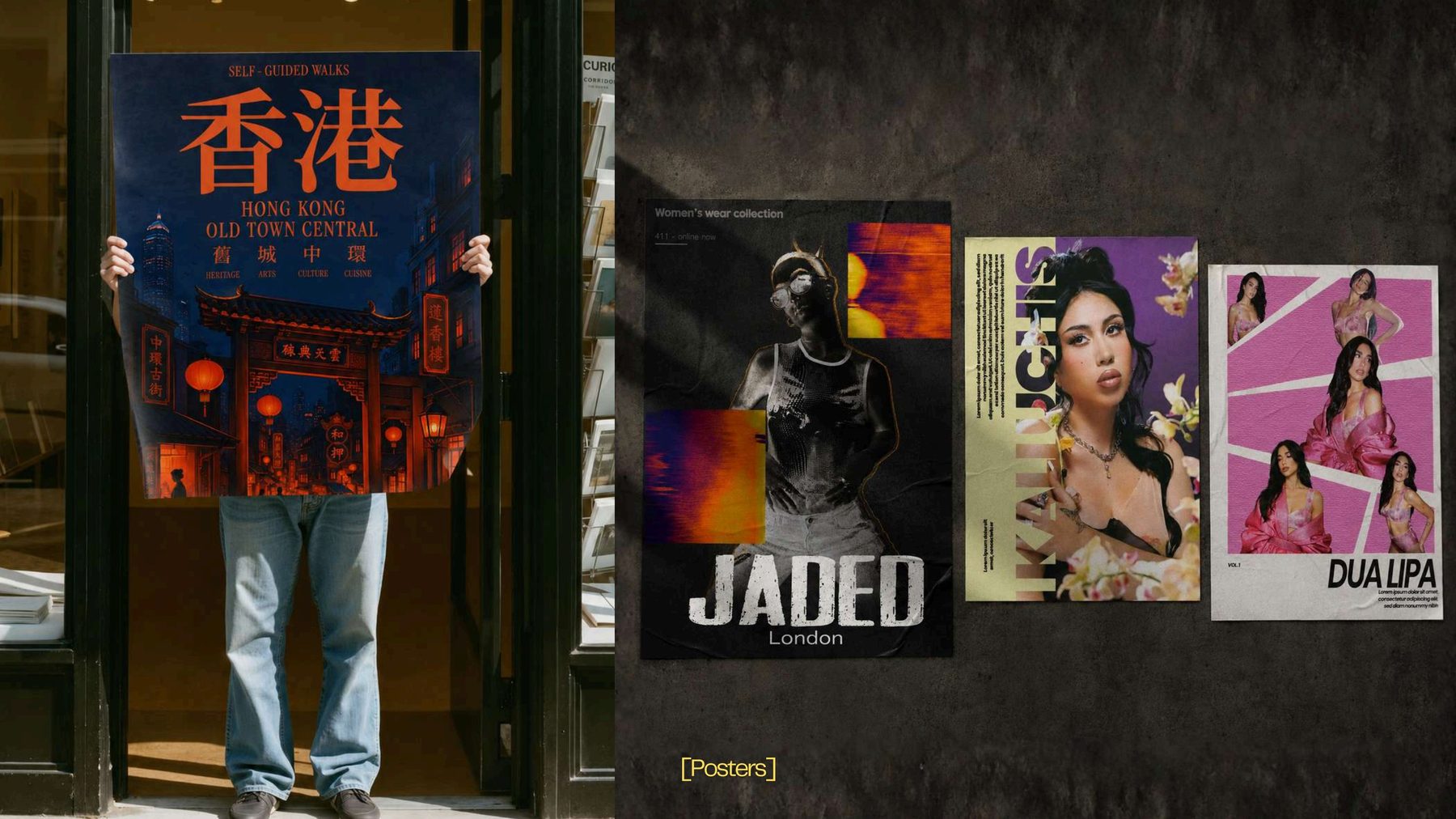 Hong Kong Old Town Central walking poster and Dua Lipa poster