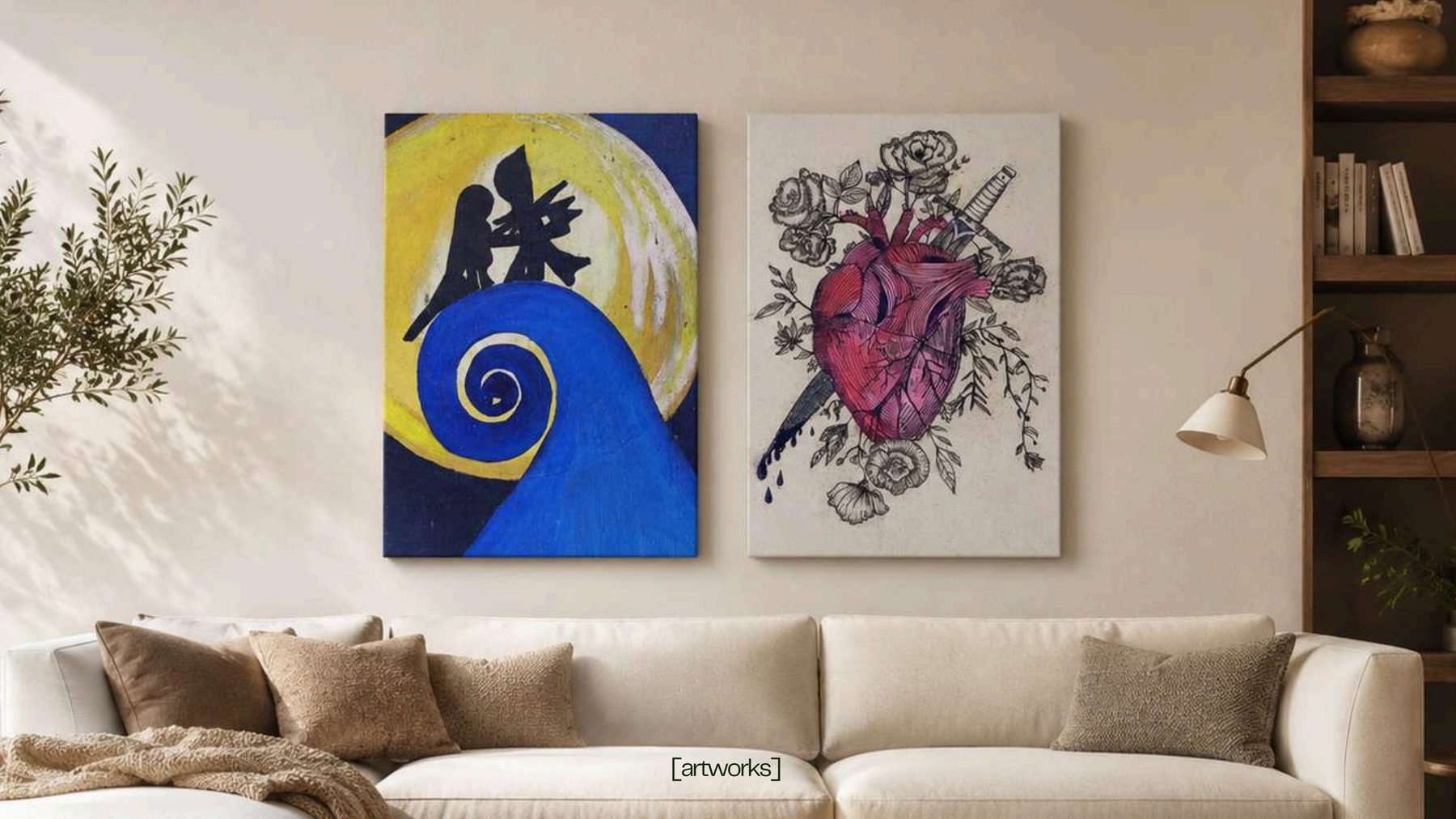 Portfolio spread of paintings and drawings