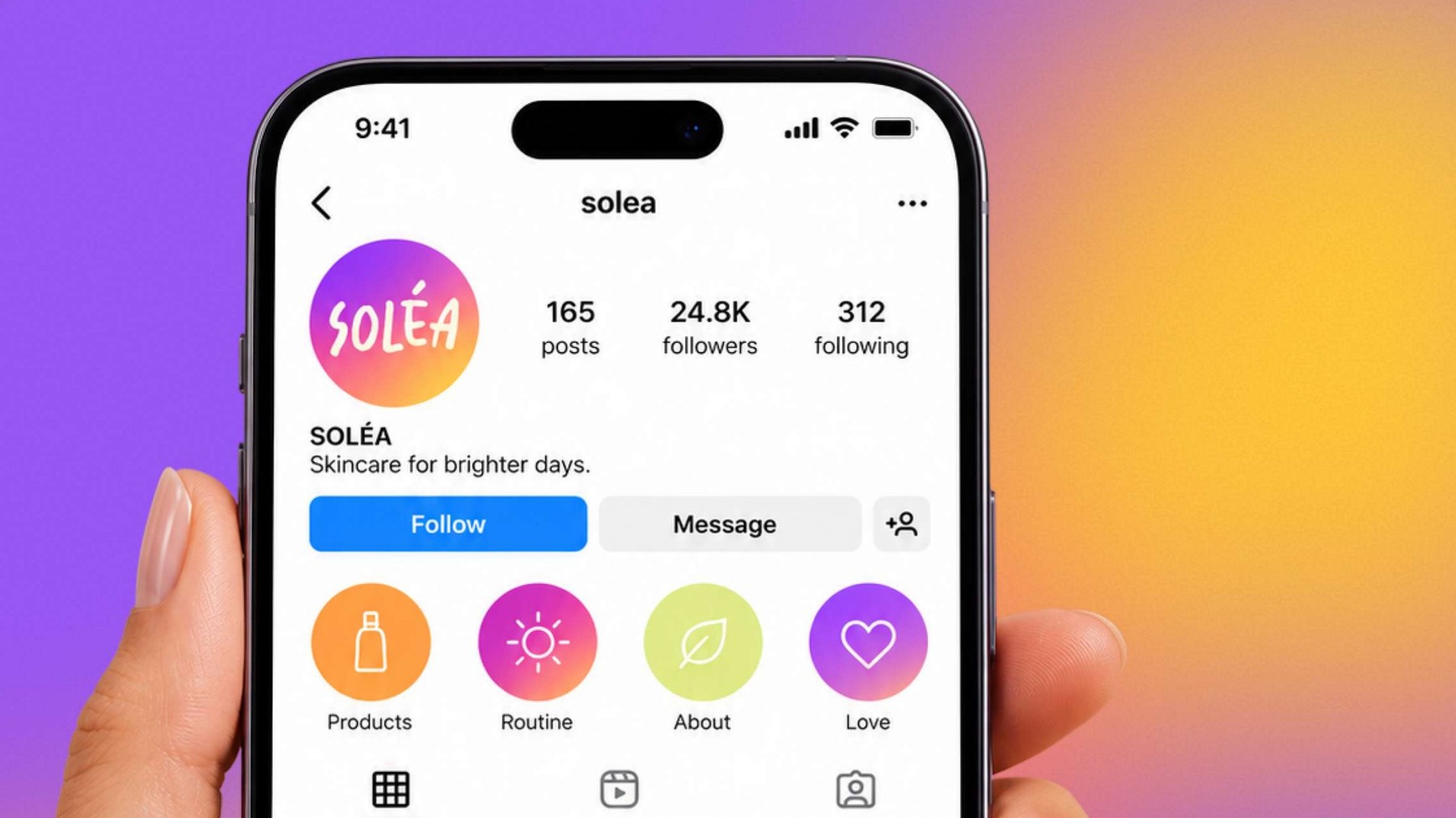 SOLÉA Instagram profile and mobile social media presence